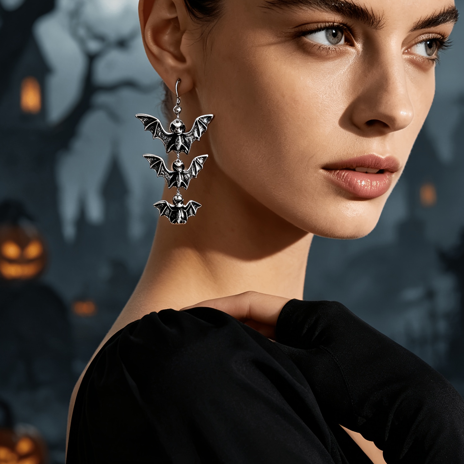 Women's Fashion Dropping Bat Shape Earrings, Distressed Effect